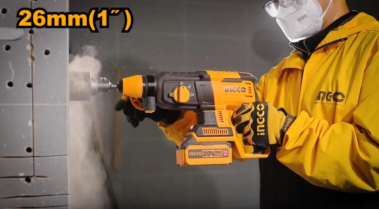 Аккумуляторный бесщеточный перфоратор SDS-Plus INGCO CRHLI202682 INDUSTRIAL 20 В 2.5 Дж 2x4 Ач — фото 7