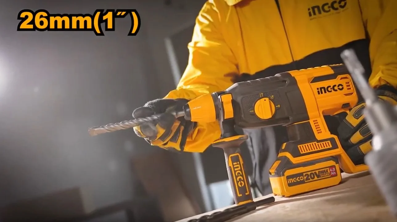 Аккумуляторный бесщеточный перфоратор SDS-Plus INGCO CRHLI202682 INDUSTRIAL 20 В 2.5 Дж 2x4 Ач — фото 8