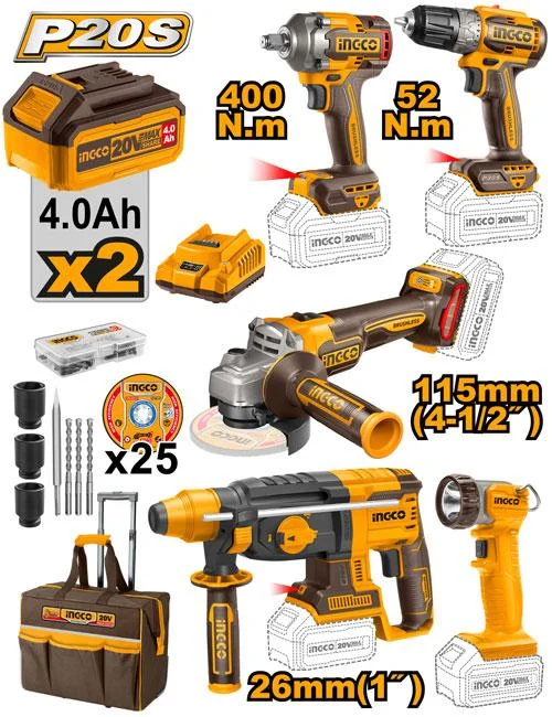 Набор аккумуляторного инструмента INGCO CKLI2058 INDUSTRIAL 20 В 5 шт.
