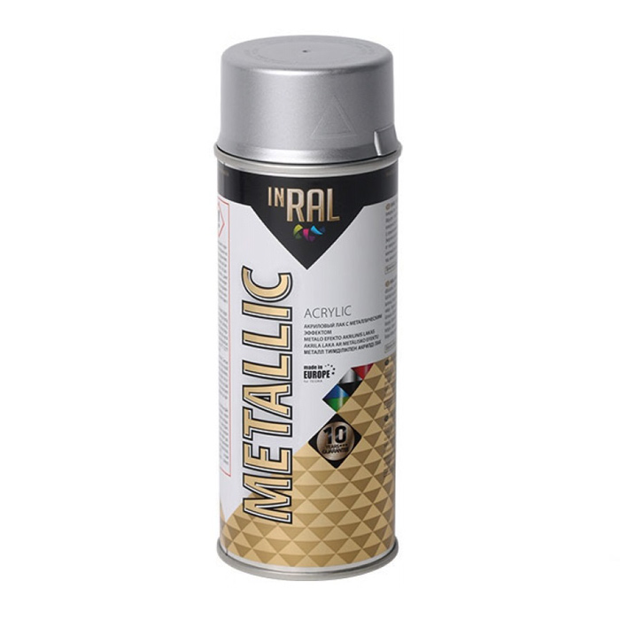 Лак акриловый аэрозольный INRAL Metallic серебряный 400мл — фото 1