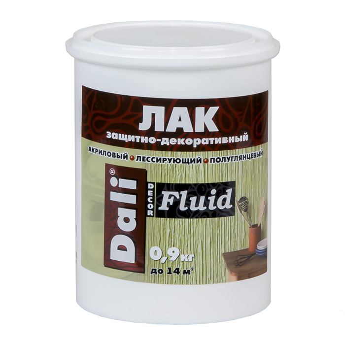 Лак DALI DECOR Fluid акриловый полуглянцевый 0,9кг бесцветный — фото 1