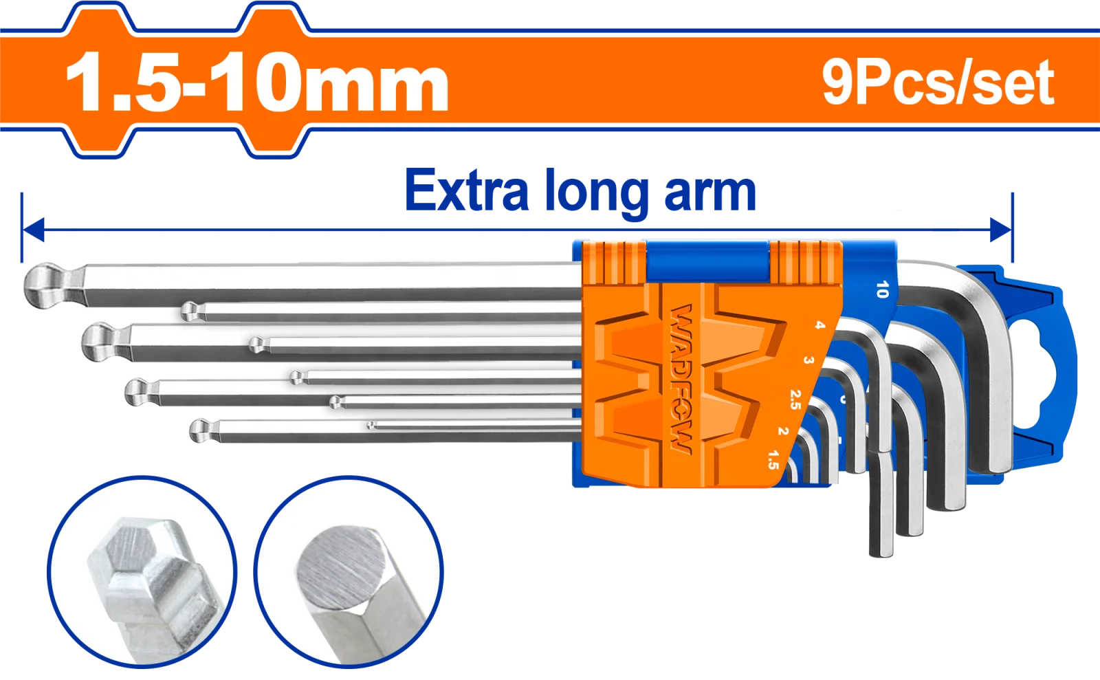Набор шестигранников TORX Extra Long WADFOW WHK2292 Т10-Т50 — фото 1
