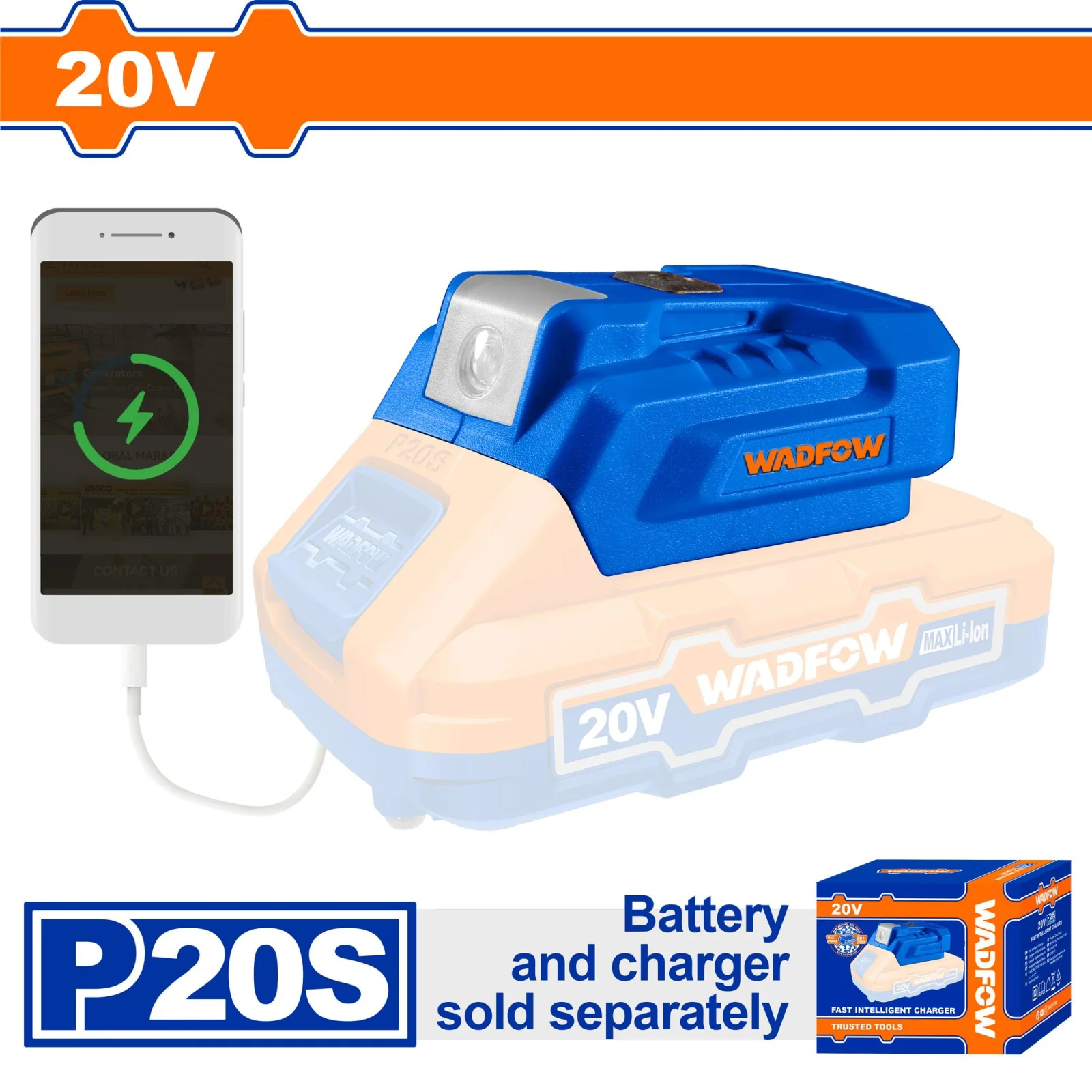 Беспроводное зарядное устройство USB WADFOW WUCP118 20В — фото 1