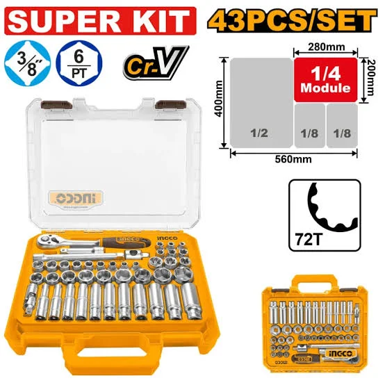 Набор торцевых головок с трещоткой INGCO HKTS38436 INDUSTRIAL 3/8