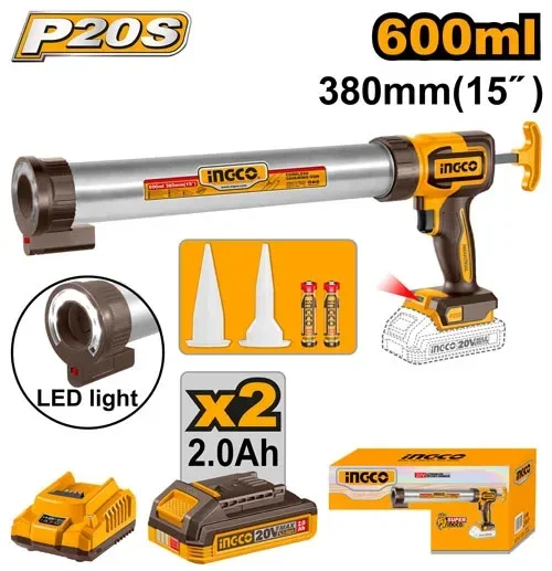 Аккумуляторный пистолет для герметика INGCO CCGLI20031 INDUSTRIAL 20 В