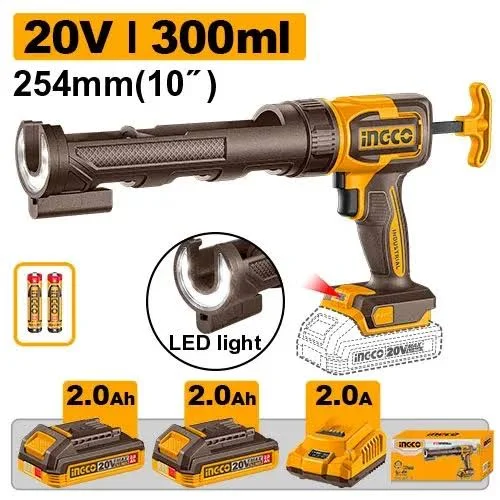Аккумуляторный пистолет для герметика INGCO CCGLI20021 INDUSTRIAL 20 В