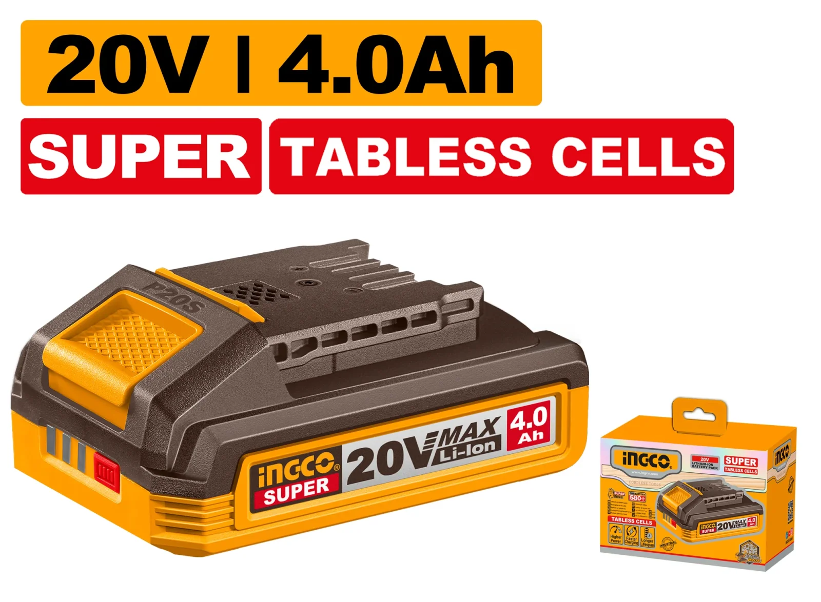 Аккумуляторная батарея Li-Ion INGCO FBLI2123 INDUSTRIAL 20 В 4 Ач TABLESS CELL
