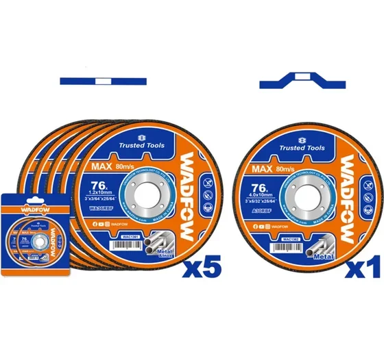 Набор кругов по металлу WADFOW WAC2L06 76х10 мм Metal/Inox 6 шт.